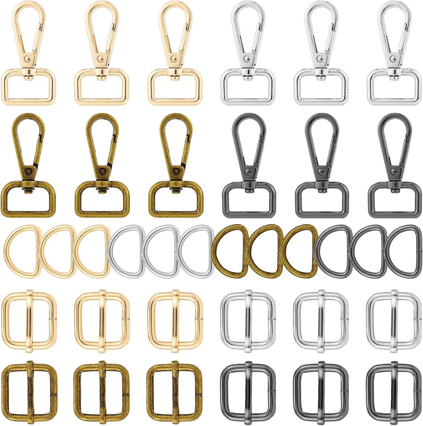 Purse Hardware Heavy Duty Swivel Snap Hooks D Rings and Slide Buckles for Bag Making Handbag Craft V1259-DP01-G-00079