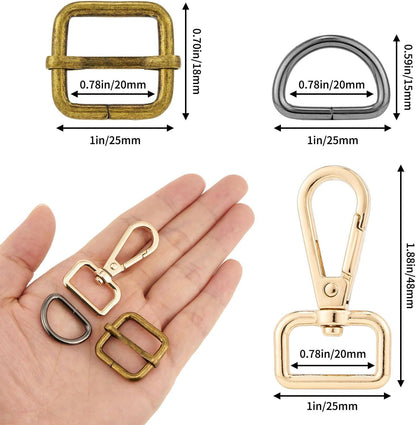 Purse Hardware Heavy Duty Swivel Snap Hooks D Rings and Slide Buckles for Bag Making Handbag Craft V1259-DP01-G-00079