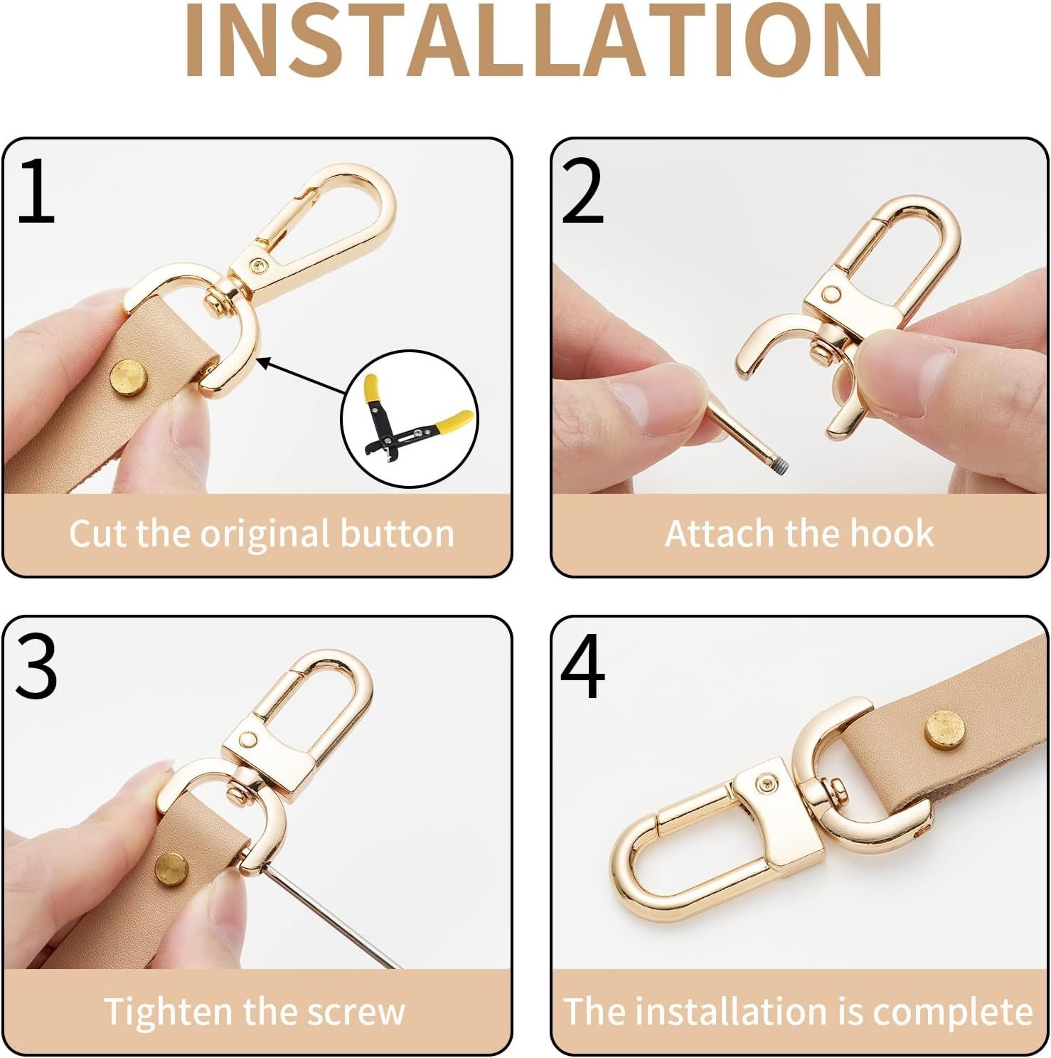 4pcs Detachable Snap Hook Swivel Clasp with Screw Bag Purse Strap Hardware Replacement,Gunmetal1 V1259-DP01-G-00084