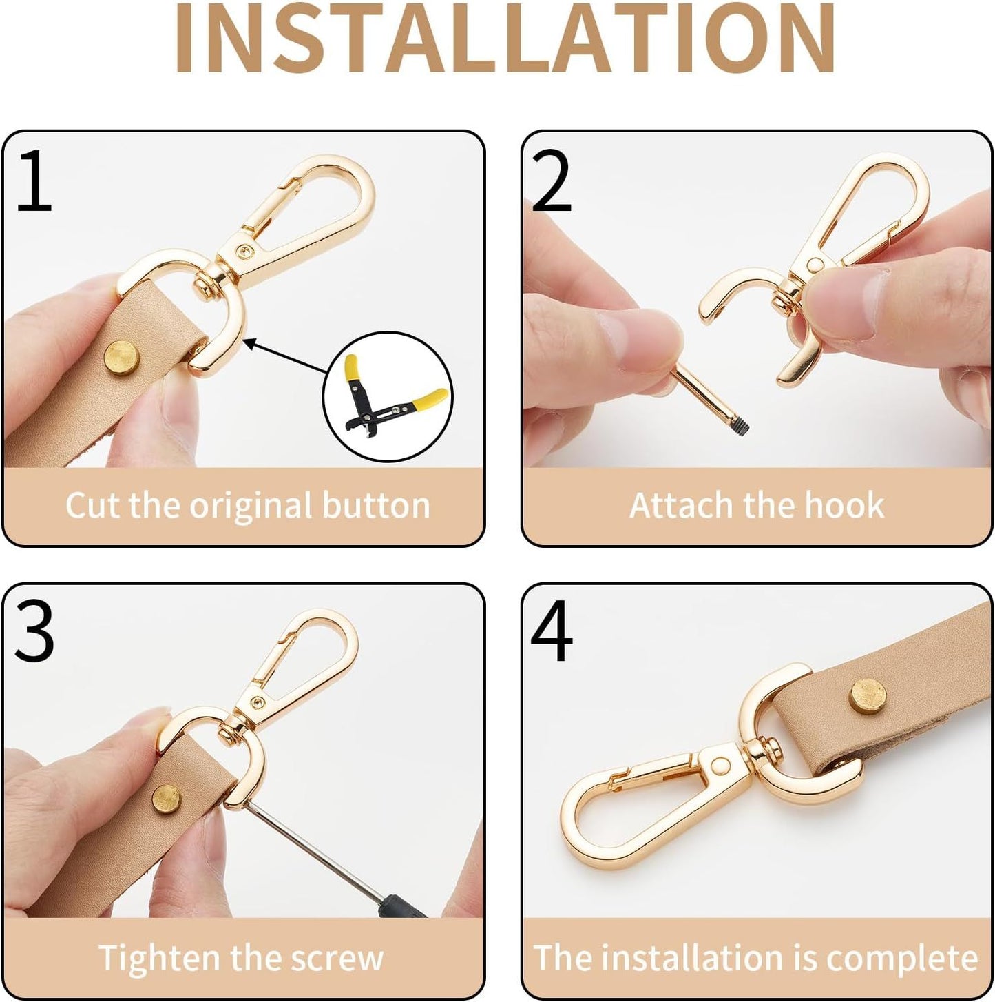4pcs Detachable Snap Hook Swivel Clasp with Screw Bag Leather Strap Hardware Replacement,Silver5/8 V1259-DP01-G-00085