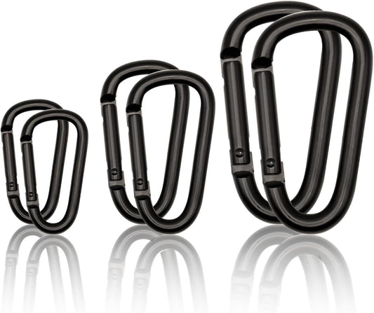 Black Carabiner Clip, Includes Mini 2 Inch Carbineers, Small 2.3" D Ring Clip, Large 3 Inch Carabiner Heavy V1259-DP01-G-00096