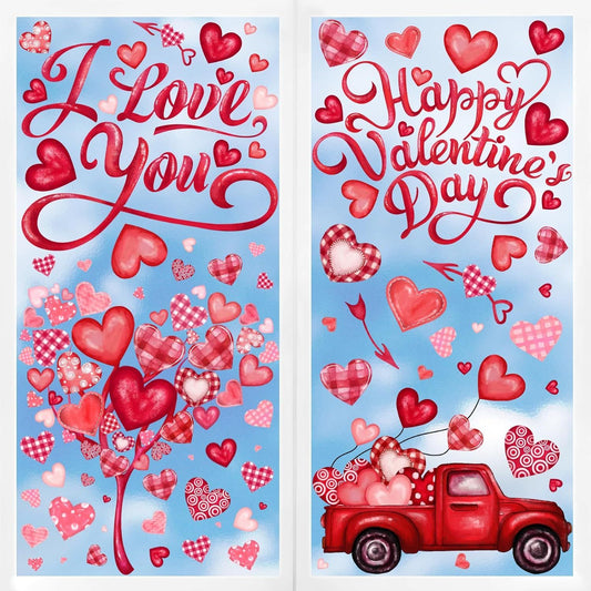 6 Valentine's Day Window Clings Valentine Window Decors Pink Hearts-Shape Tree Truck Happy Valentine's Day V1259-DP01-G-00106