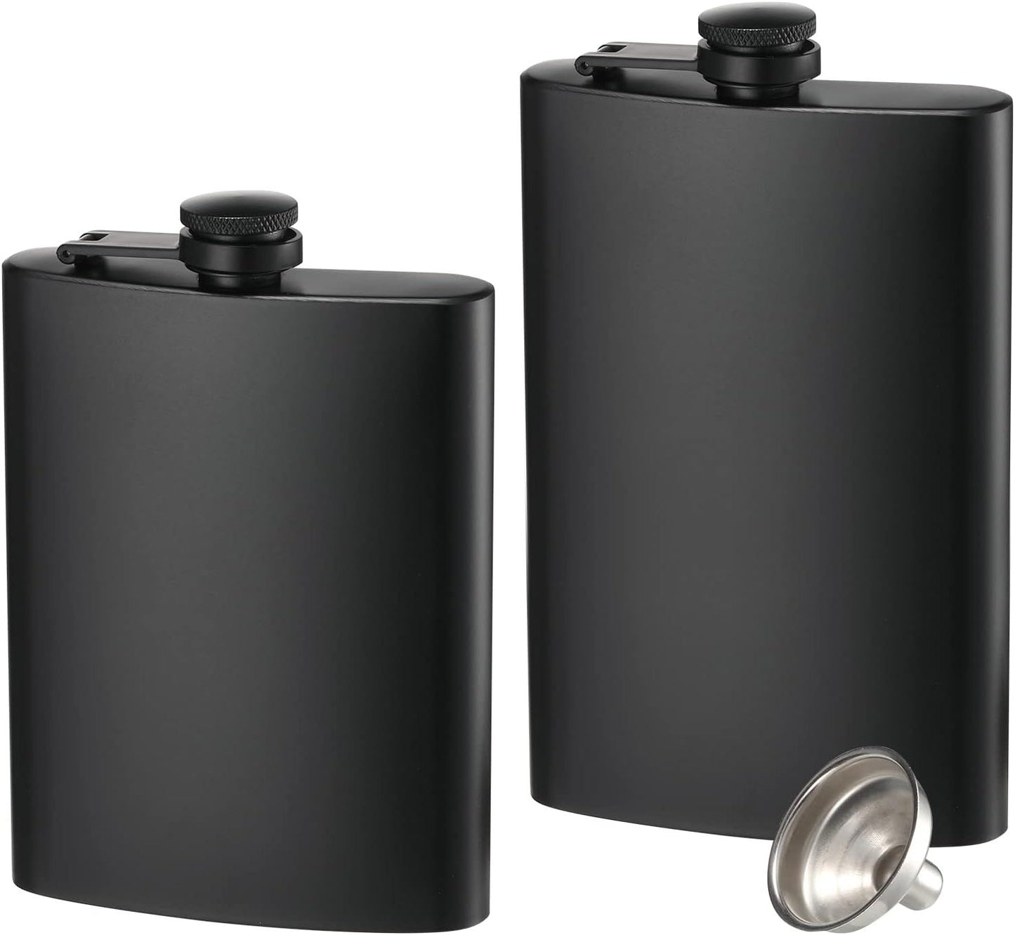 2 Pack Hip Flasks for Liquor, 8 Oz & 12 Oz Stainless Steel Leakproof Thin Flasks with Funnel for Men & Women V1259-DP01-H-00006