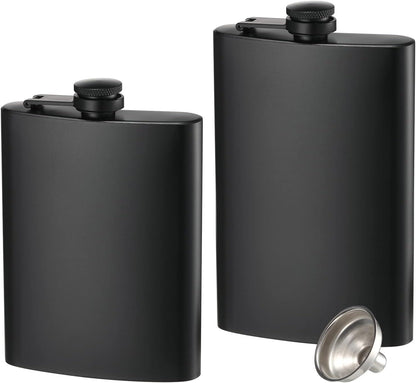 2 Pack Hip Flasks for Liquor, 8 Oz & 12 Oz Stainless Steel Leakproof Thin Flasks with Funnel for Men & Women V1259-DP01-H-00006