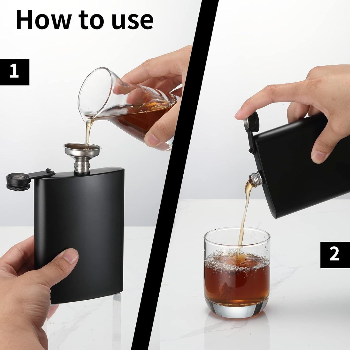 2 Pack Hip Flasks for Liquor, 8 Oz & 12 Oz Stainless Steel Leakproof Thin Flasks with Funnel for Men & Women V1259-DP01-H-00006