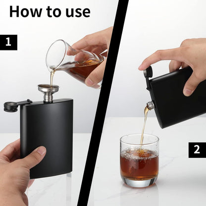 2 Pack Hip Flasks for Liquor, 8 Oz & 12 Oz Stainless Steel Leakproof Thin Flasks with Funnel for Men & Women V1259-DP01-H-00006