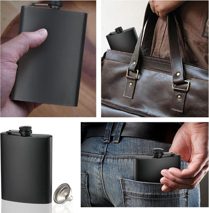 2 Pack Hip Flasks for Liquor, 8 Oz & 12 Oz Stainless Steel Leakproof Thin Flasks with Funnel for Men & Women V1259-DP01-H-00006