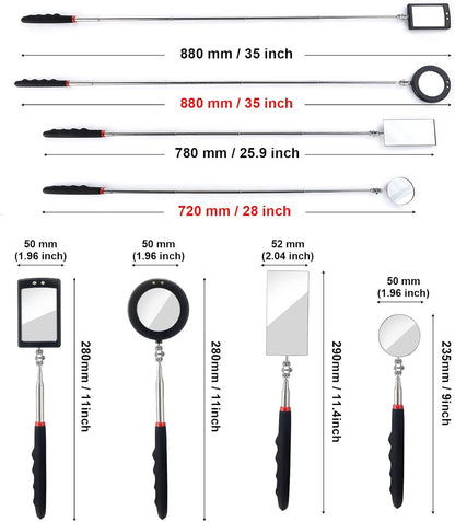 4PCS Telescoping Inspection Mirror LED Lighted Inspection Mirror for Mechanic Checking Vehicle, Car, V1259-DP01-H-00007