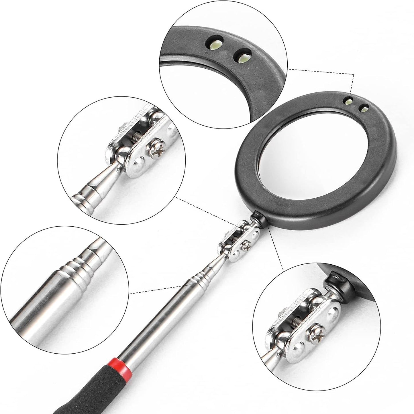 4PCS Telescoping Inspection Mirror LED Lighted Inspection Mirror for Mechanic Checking Vehicle, Car, V1259-DP01-H-00007
