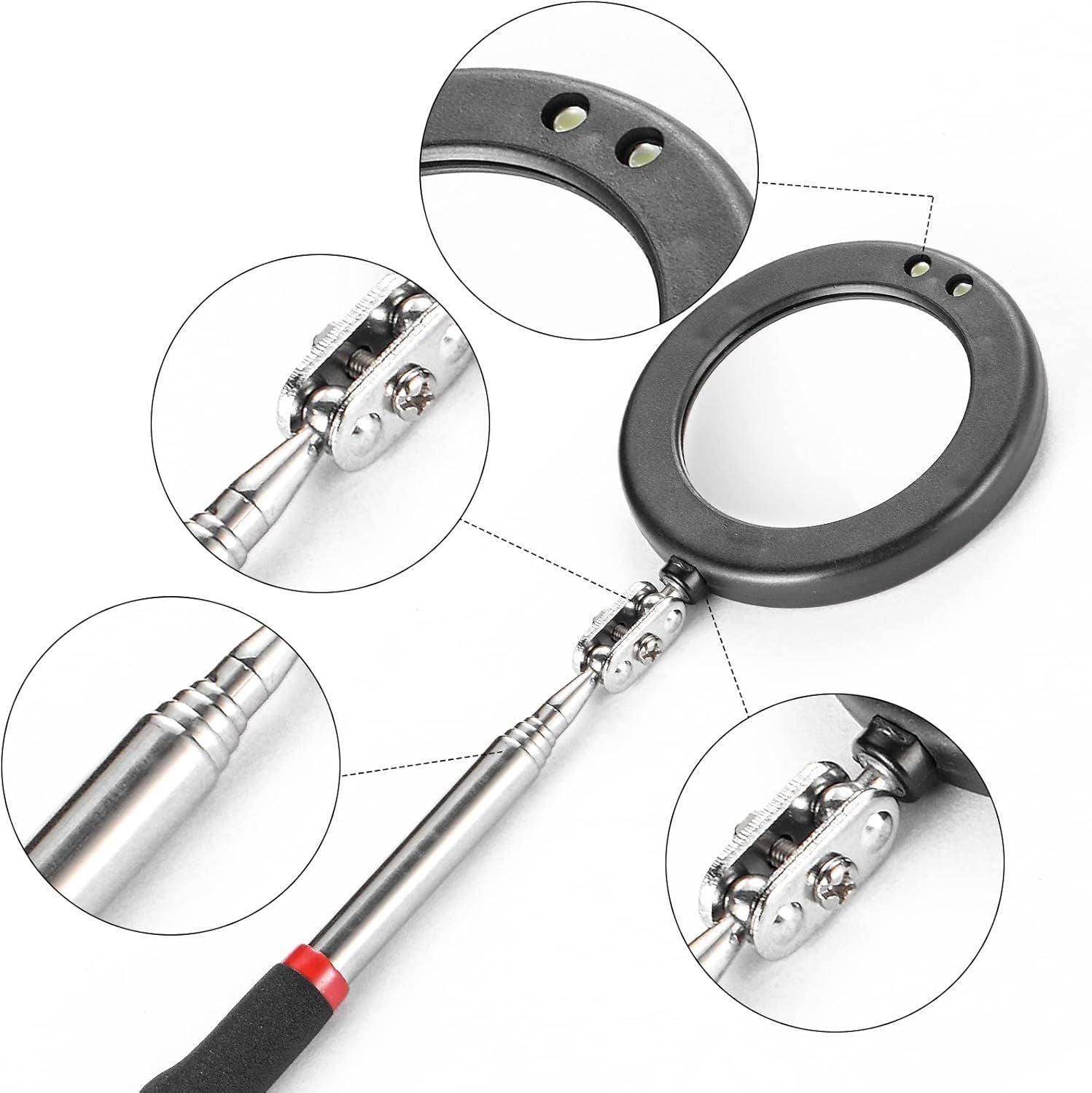 4PCS Telescoping Inspection Mirror LED Lighted Inspection Mirror for Mechanic Checking Vehicle, Car, V1259-DP01-H-00007