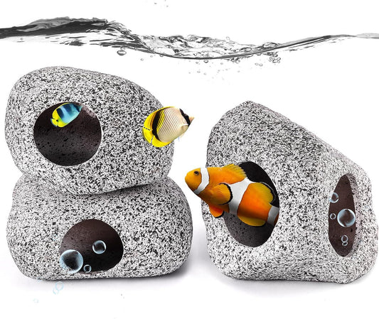 3 Pieces Rock Aquarium Decorations, Stackable Cave Aquarium Decor, Betta Fish Tank Accessories Hideout Hidden V1259-DP01-H-00009