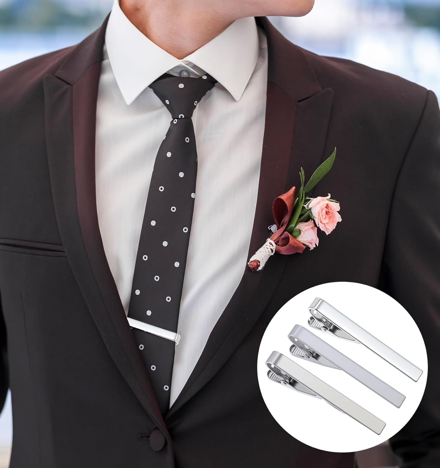 3 Pack Silver Tie Clips for Men, Classic Tie Clips for Men Silver with Adjustable Clasp Ideal for V1259-DP01-H-00012