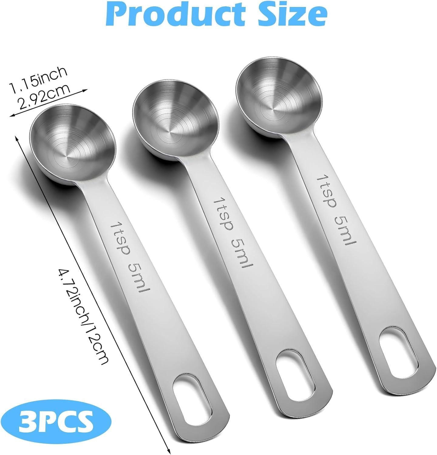 1 Teaspoon Measuring Spoons, 3Pcs Stainless Steel Short Design Kitchen Tools for Precise Cooking, Baking and V1259-DP01-H-00015