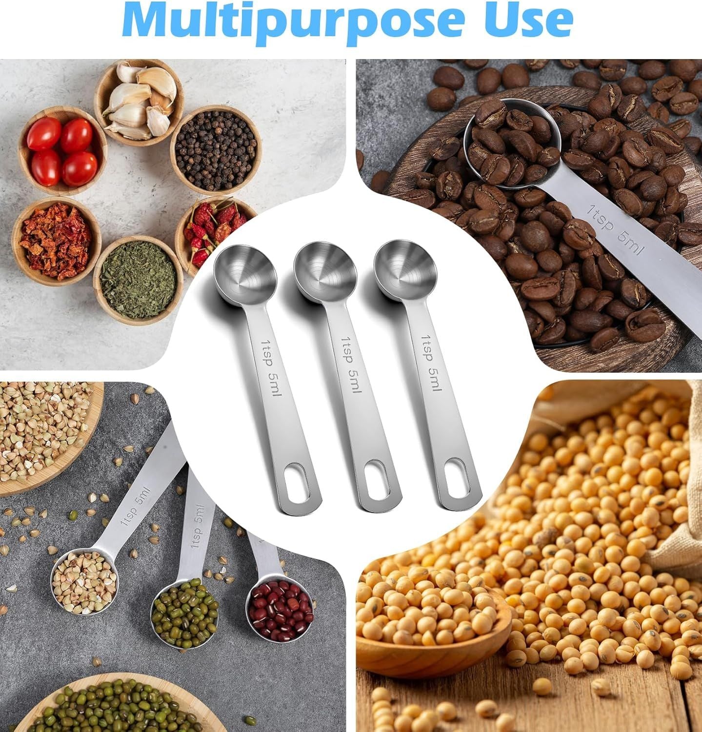 1 Teaspoon Measuring Spoons, 3Pcs Stainless Steel Short Design Kitchen Tools for Precise Cooking, Baking and V1259-DP01-H-00015
