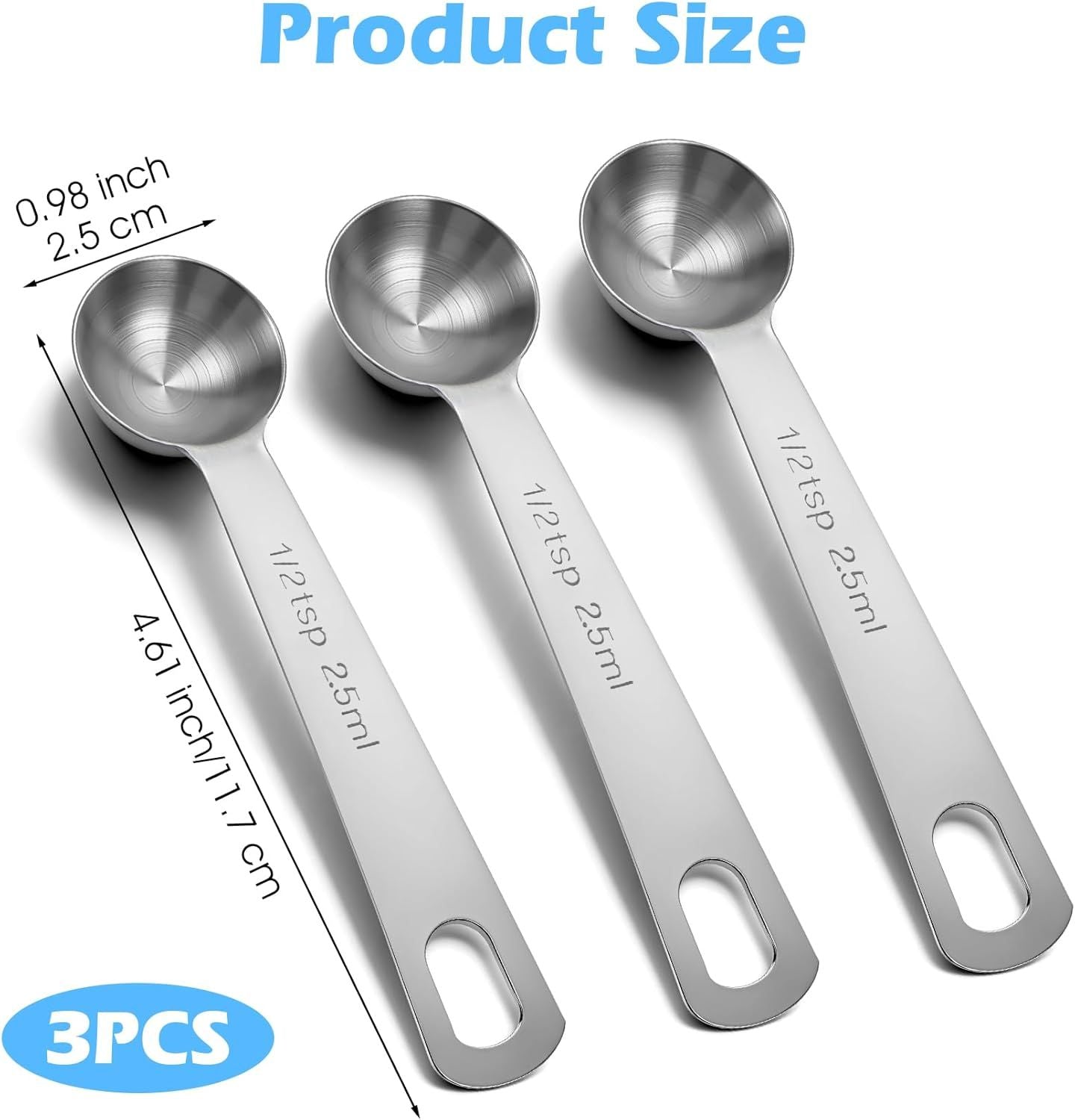 1/2 Teaspoon Measuring Spoons, 3Pcs Stainless Steel Short Design Kitchen Tools for Precise Cooking Baking V1259-DP01-H-00017