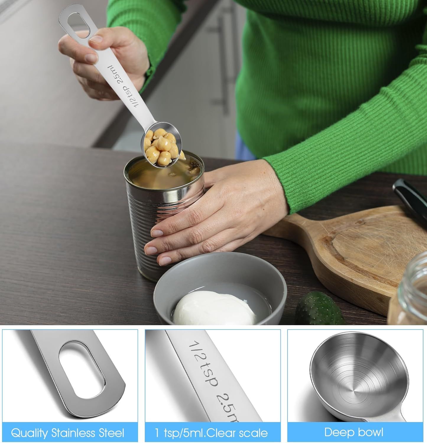 1/2 Teaspoon Measuring Spoons, 3Pcs Stainless Steel Short Design Kitchen Tools for Precise Cooking Baking V1259-DP01-H-00017