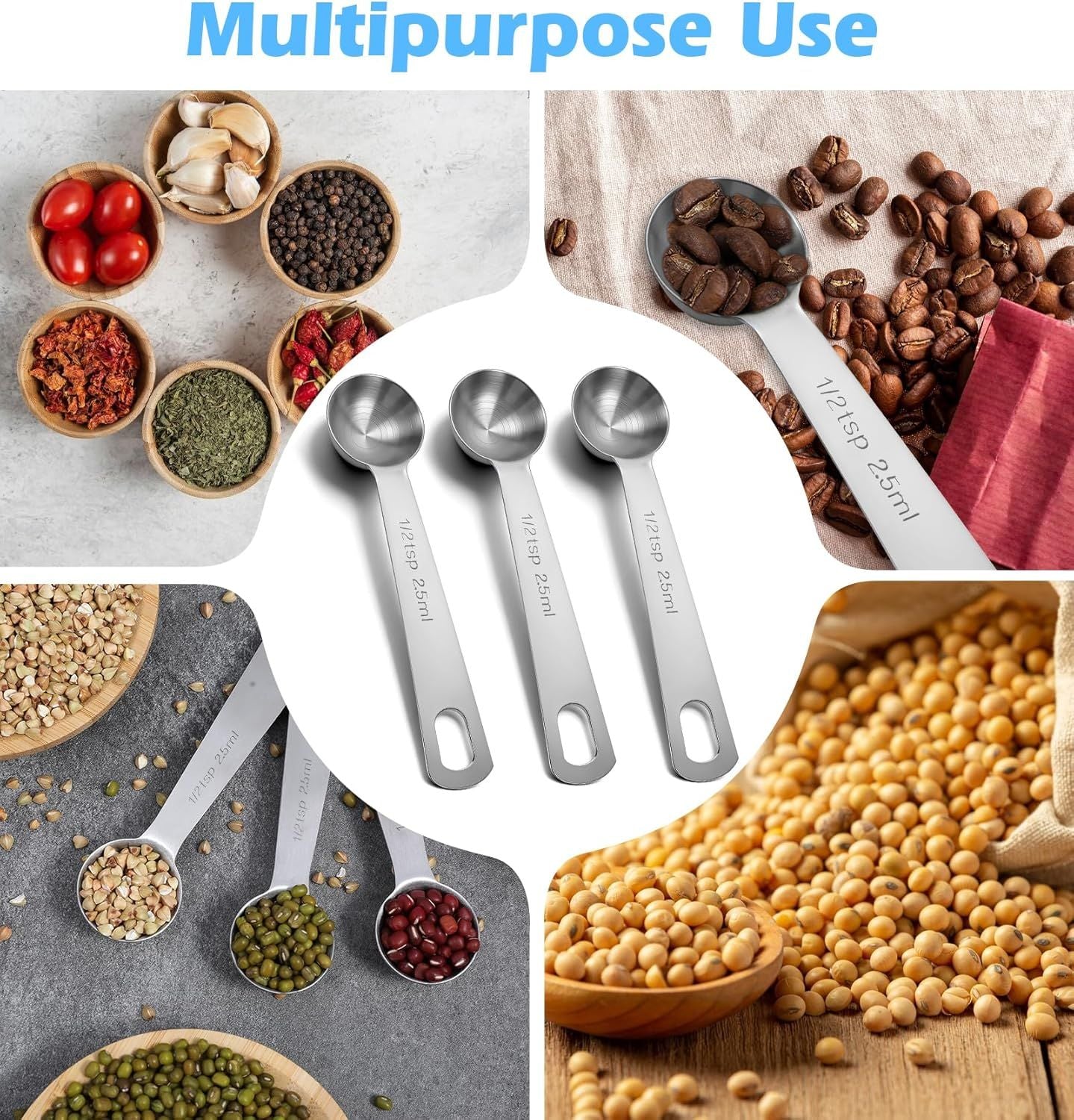 1/2 Teaspoon Measuring Spoons, 3Pcs Stainless Steel Short Design Kitchen Tools for Precise Cooking Baking V1259-DP01-H-00017