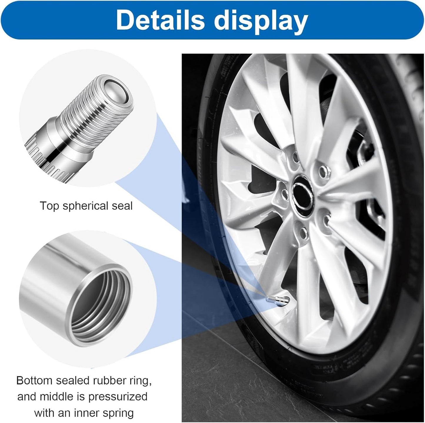 4Pcs Tire Valve Extender, Tire Valve Extension Adapter 39mm for Car & Motorcycle, Silver (Heavy Duty, Leak V1259-DP01-H-00020