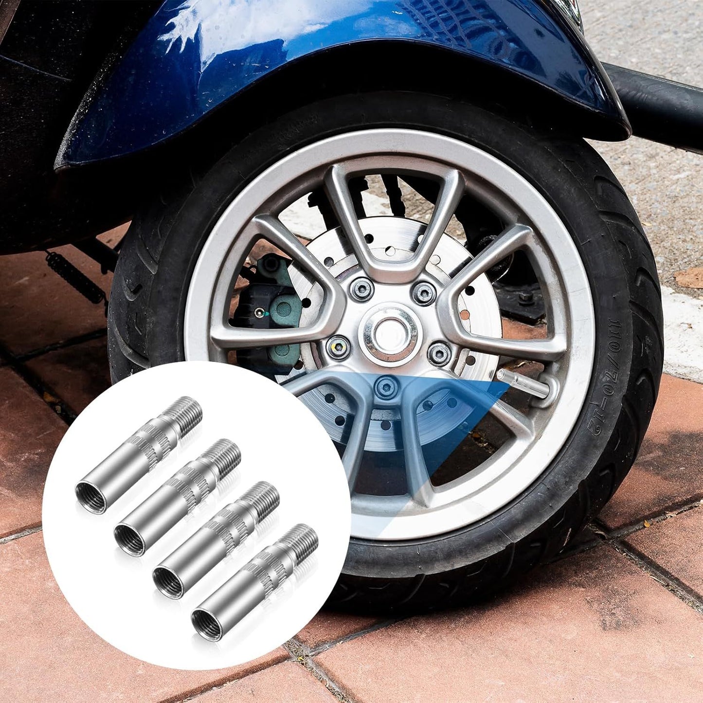 4Pcs Tire Valve Extender, Tire Valve Extension Adapter 39mm for Car & Motorcycle, Silver (Heavy Duty, Leak V1259-DP01-H-00020