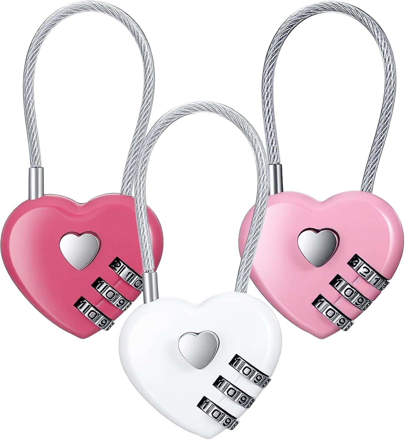 Pink Locker Lock, 3Pcs Heart Shaped Lock, Heart Locks for Suitcase & Locker (3 Colors) V1259-DP01-H-00021