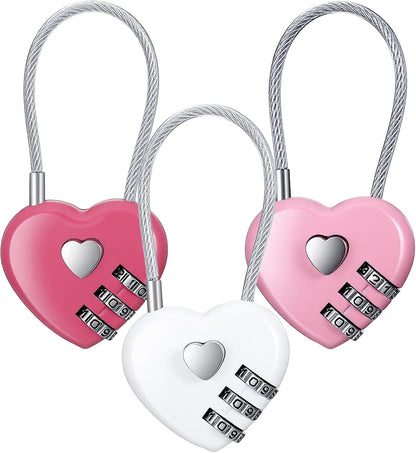 Pink Locker Lock, 3Pcs Heart Shaped Lock, Heart Locks for Suitcase & Locker (3 Colors) V1259-DP01-H-00021