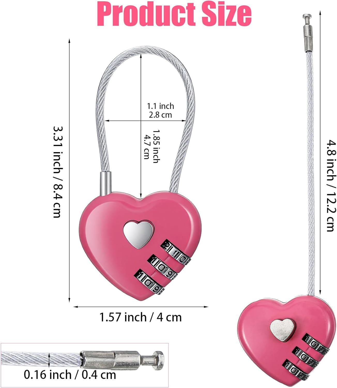 Pink Locker Lock, 3Pcs Heart Shaped Lock, Heart Locks for Suitcase & Locker (3 Colors) V1259-DP01-H-00021
