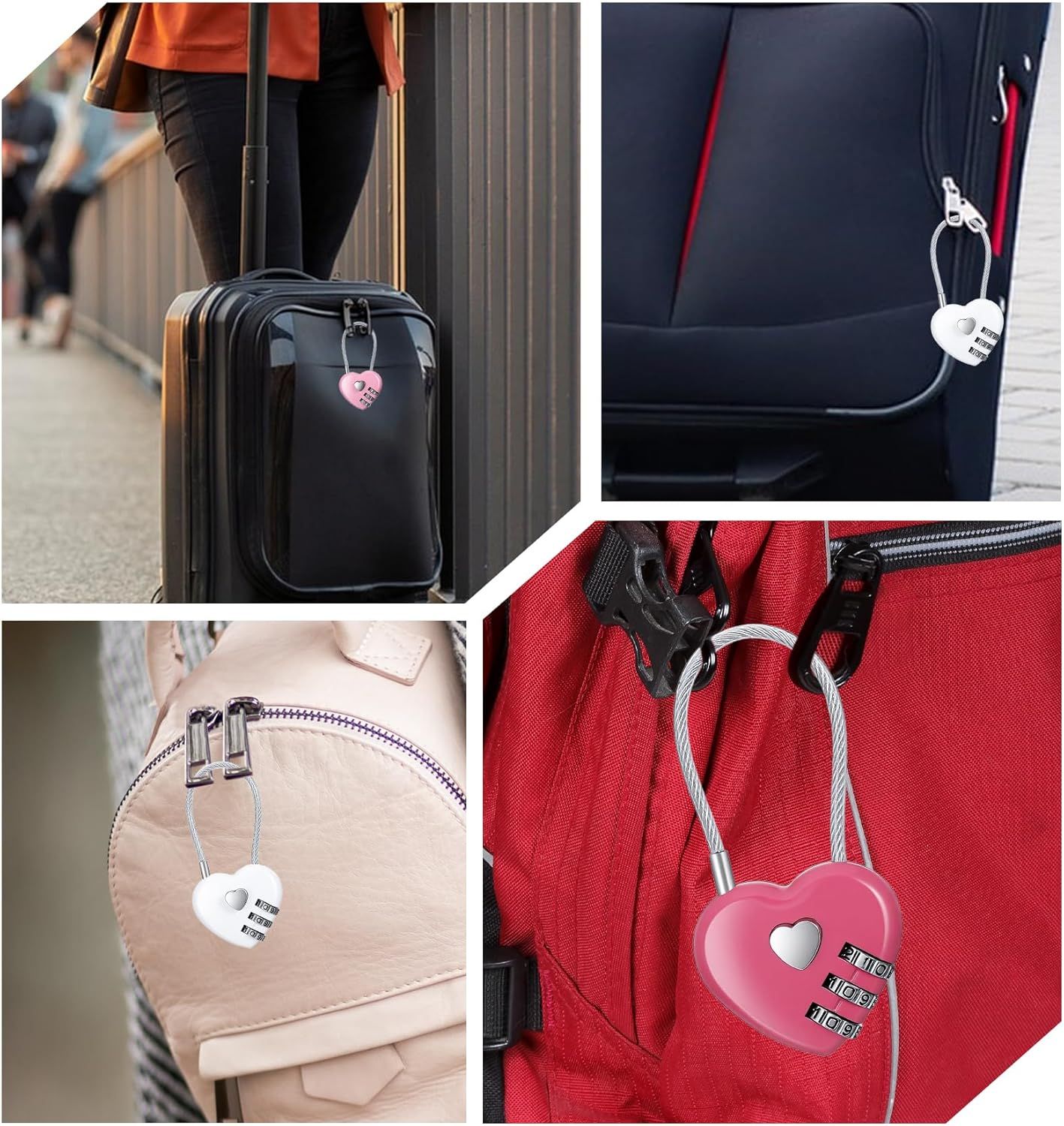 Pink Locker Lock, 3Pcs Heart Shaped Lock, Heart Locks for Suitcase & Locker (3 Colors) V1259-DP01-H-00021