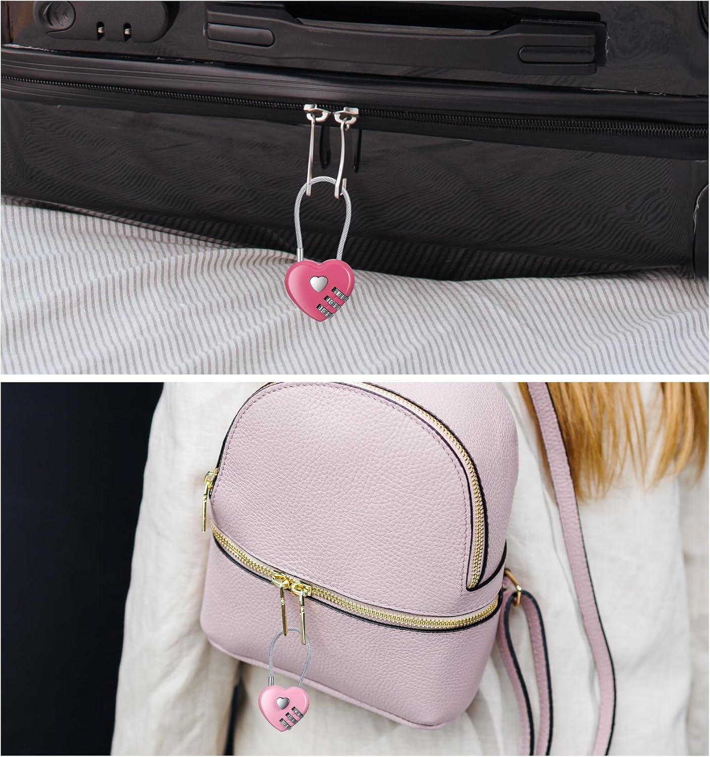 Pink Locker Lock, 3Pcs Heart Shaped Lock, Heart Locks for Suitcase & Locker (3 Colors) V1259-DP01-H-00021