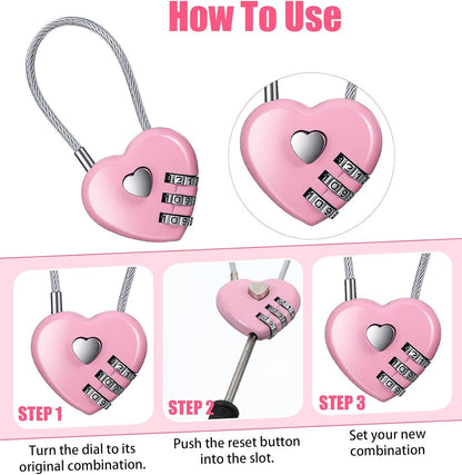 Pink Locker Lock, 3Pcs Heart Shaped Lock, Heart Locks for Suitcase & Locker (3 Colors) V1259-DP01-H-00021
