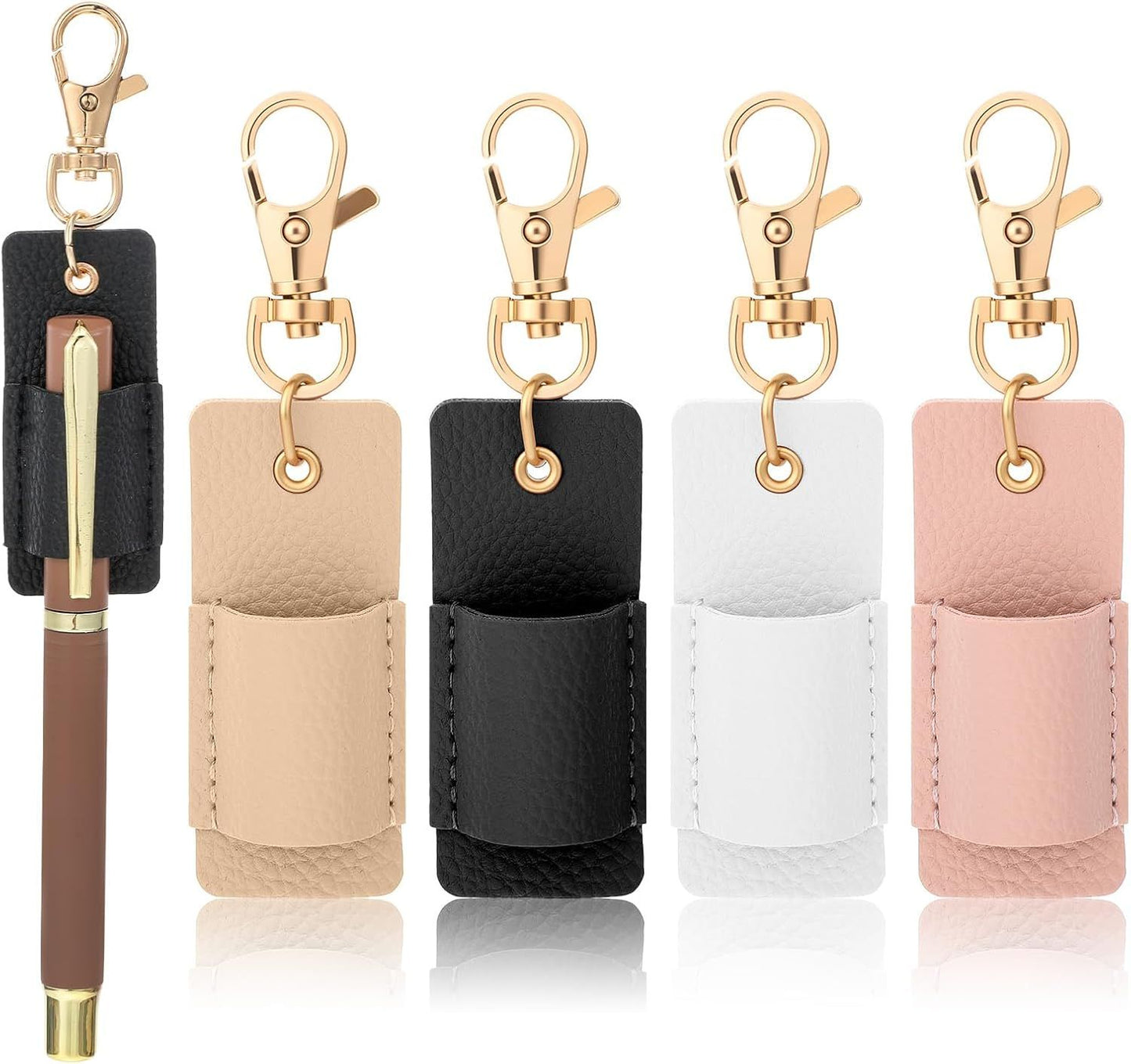 Lanyard Pen Holder, 4 Pcs Anti-lost Leather Badge Pen Holder for Lanyard & Badge Reel (Multi-colored) V1259-DP01-H-00023