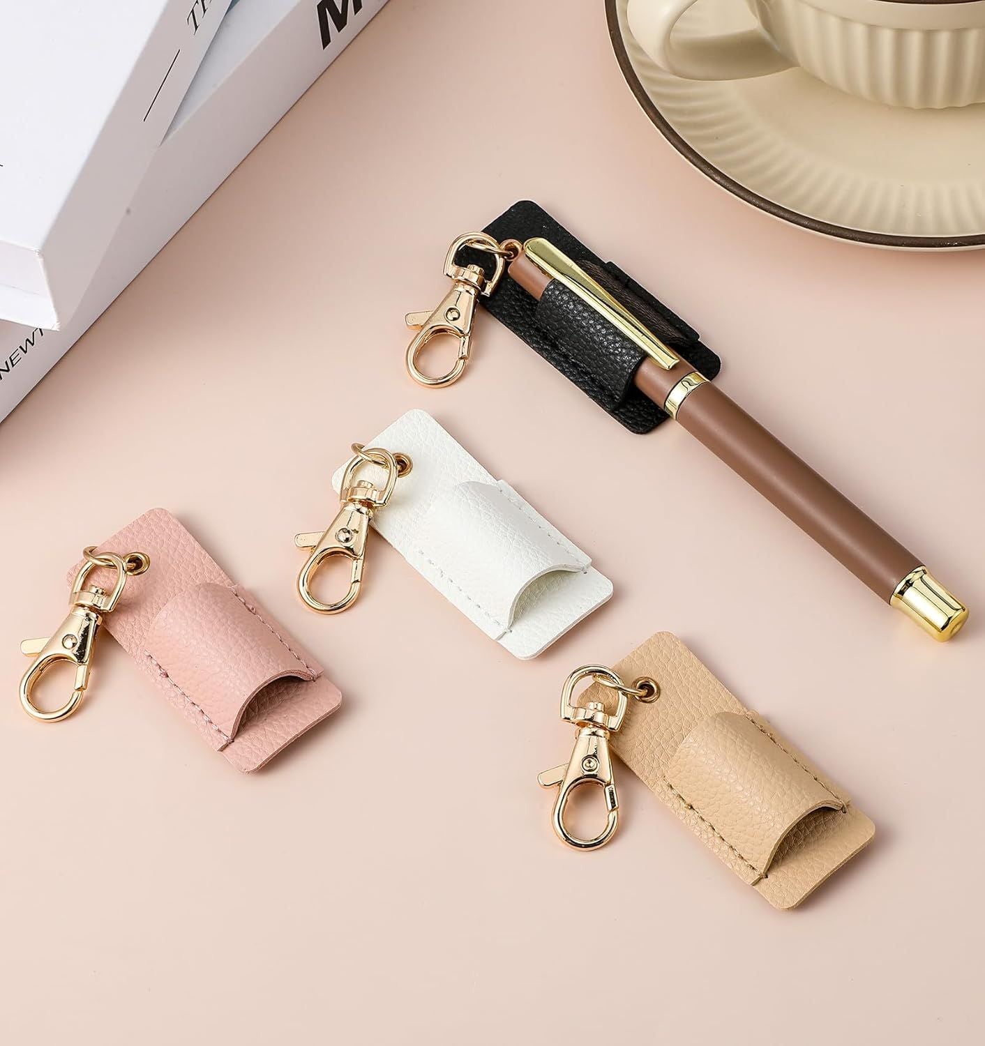 Lanyard Pen Holder, 4 Pcs Anti-lost Leather Badge Pen Holder for Lanyard & Badge Reel (Multi-colored) V1259-DP01-H-00023