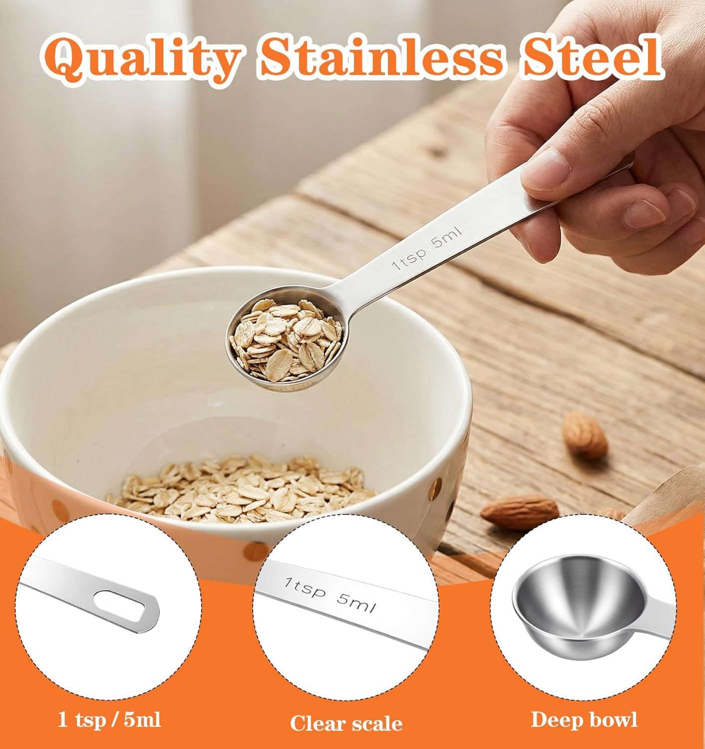 5PCS Teaspoon Measuring Spoon, 4.72 inch Stainless Steel 1 Tsp Measuring Spoon Set for Kitchen Ingredients V1259-DP01-H-00024
