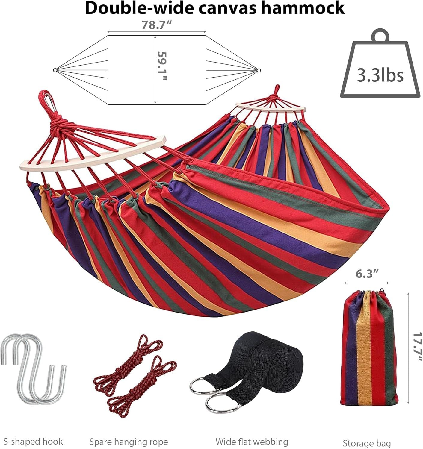 Portable Camping Hammock Lightweight Fabric Hammock for Backpacking, Beach, Patio, Backyard, Outdoor (Red) V1259-DP01-H-00036