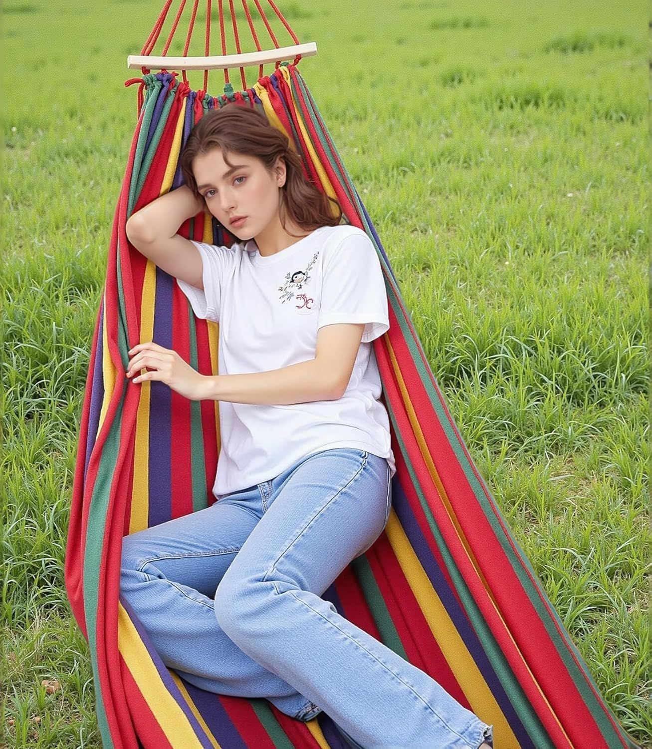 Portable Camping Hammock Lightweight Fabric Hammock for Backpacking, Beach, Patio, Backyard, Outdoor (Red) V1259-DP01-H-00036
