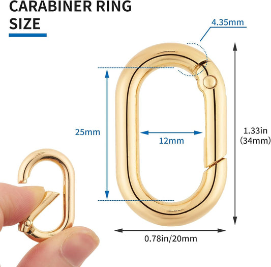 12Pack 1 Inch Small Carabiner Spring Hooks Metal Oval Clip for Purse Keychain Replacement,Climbing Hiking, V1259-DP01-H-00055