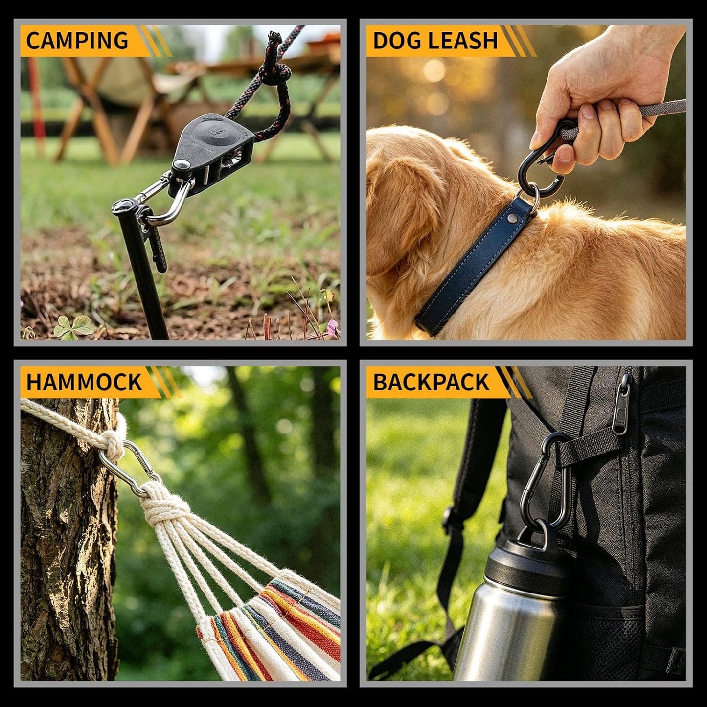 4Pcs Stainless Steel Spring Snap Hook Carabiner 304 Stainless Steel Heavy Duty Clips for Backpack Hiking V1259-DP01-H-00064
