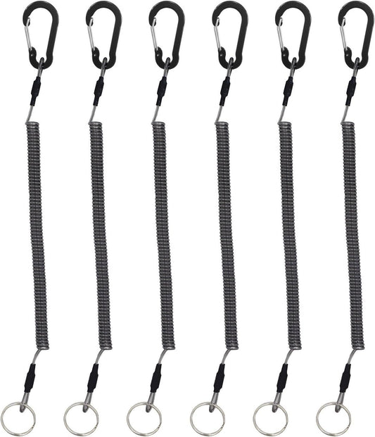 Stretchy Coiled Lanyards for Keys Kayak Fishing Equipment Pliers Tools, Black Blue Green Red Yellow Silver, V1259-DP01-H-00069