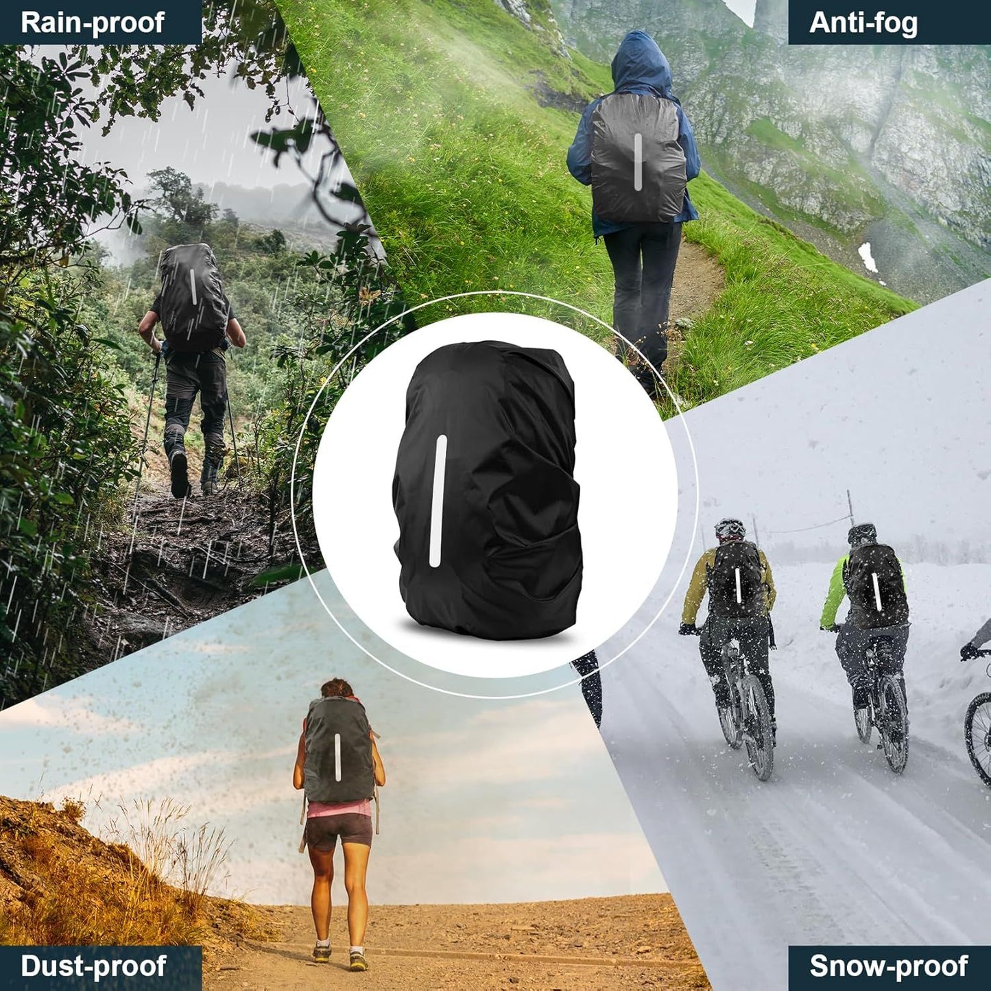 2 Pack Waterproof Rain Cover for Backpack, Reflective Rainproof Protector for Anti-Dust and Anti-Theft,M Size V1259-DP01-H-00071