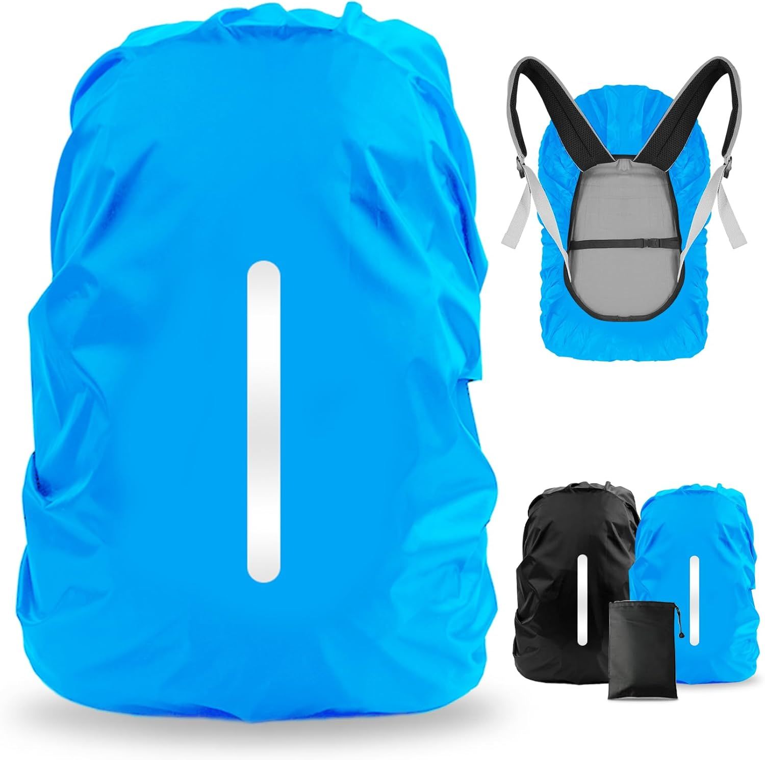 2pcs Waterproof Rain Cover for Backpack, Reflective Rainproof Protector for Anti-dust and Anti-Theft M V1259-DP01-H-00072