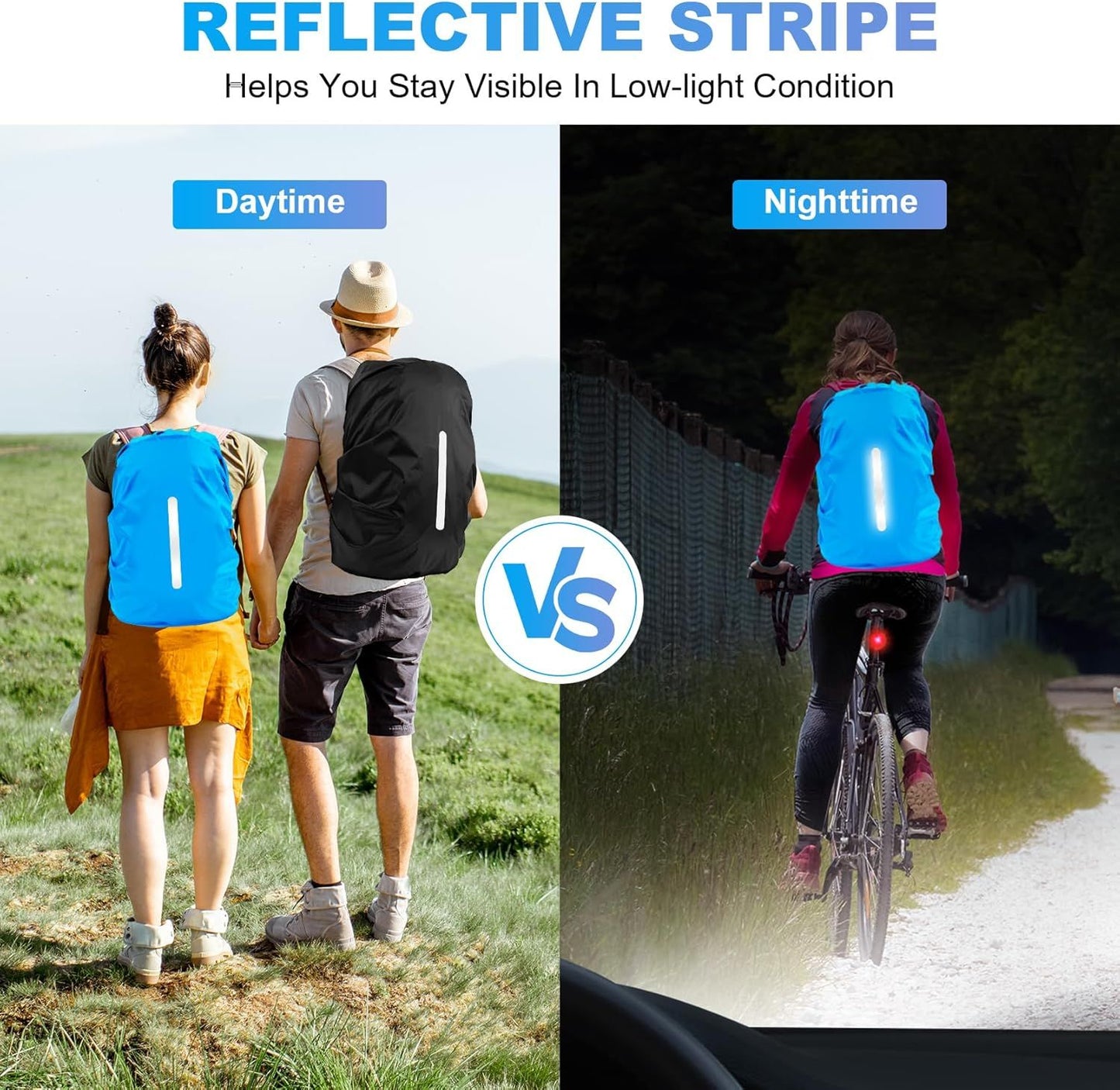 2pcs Waterproof Rain Cover for Backpack, Reflective Rainproof Protector for Anti-dust and Anti-Theft M V1259-DP01-H-00072