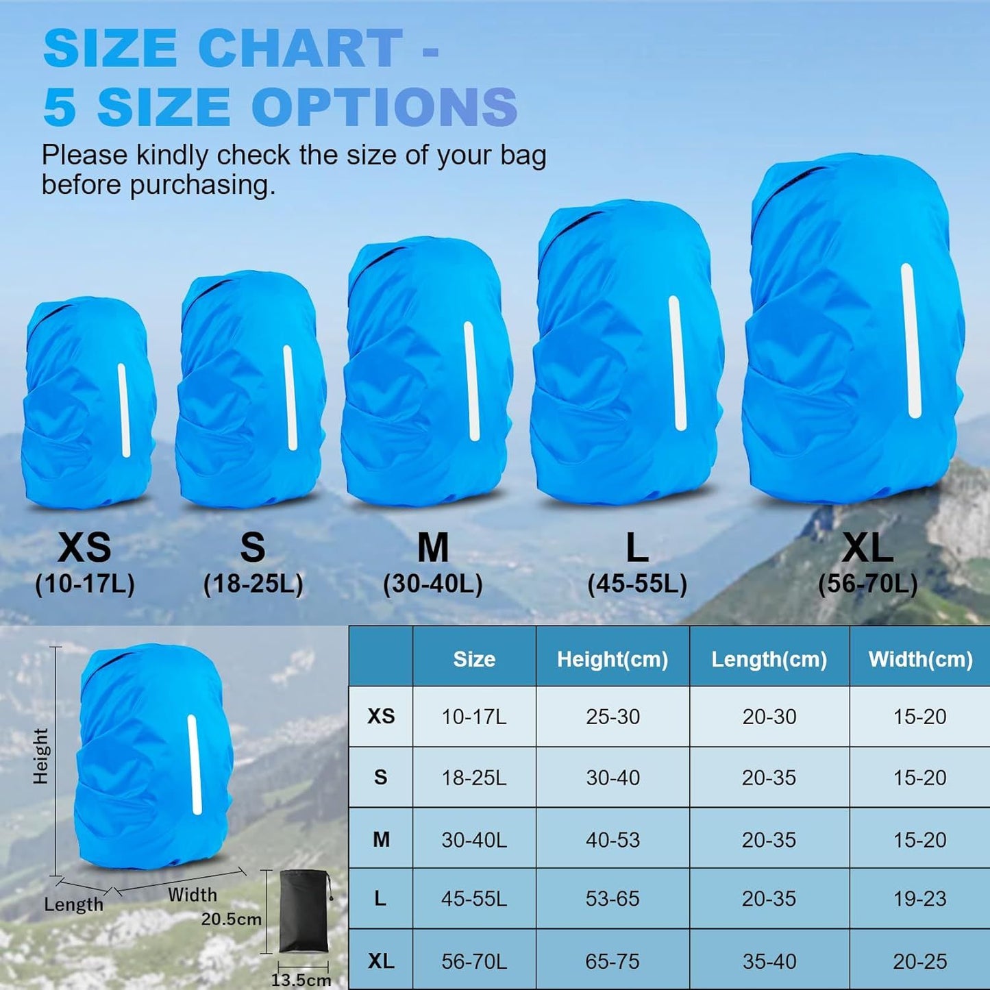 2pcs Waterproof Rain Cover for Backpack, Reflective Rainproof Protector for Anti-dust and Anti-Theft M V1259-DP01-H-00072