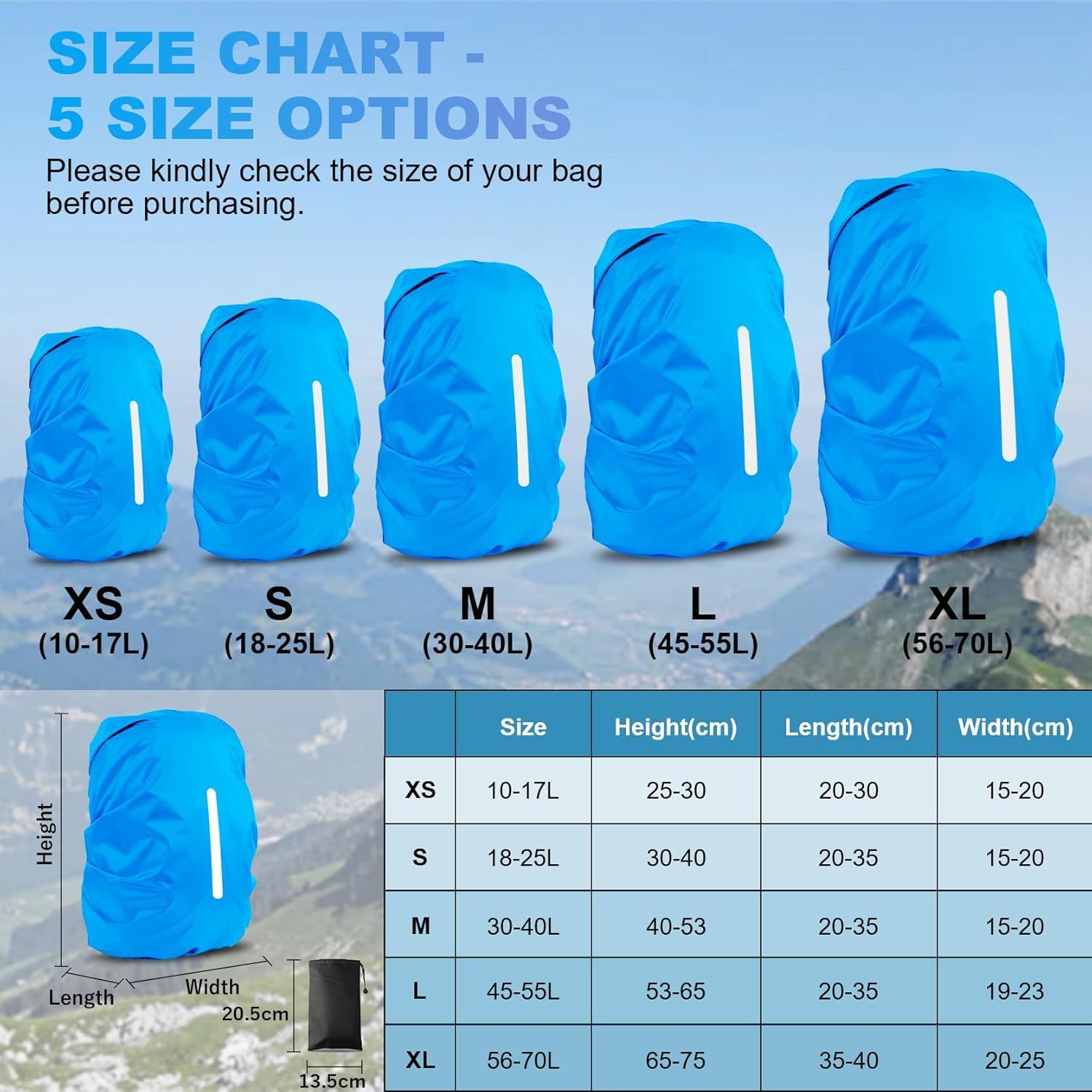 2pcs Waterproof Rain Cover for Backpack, Reflective Rainproof Protector for Anti-dust and Anti-Theft M V1259-DP01-H-00072
