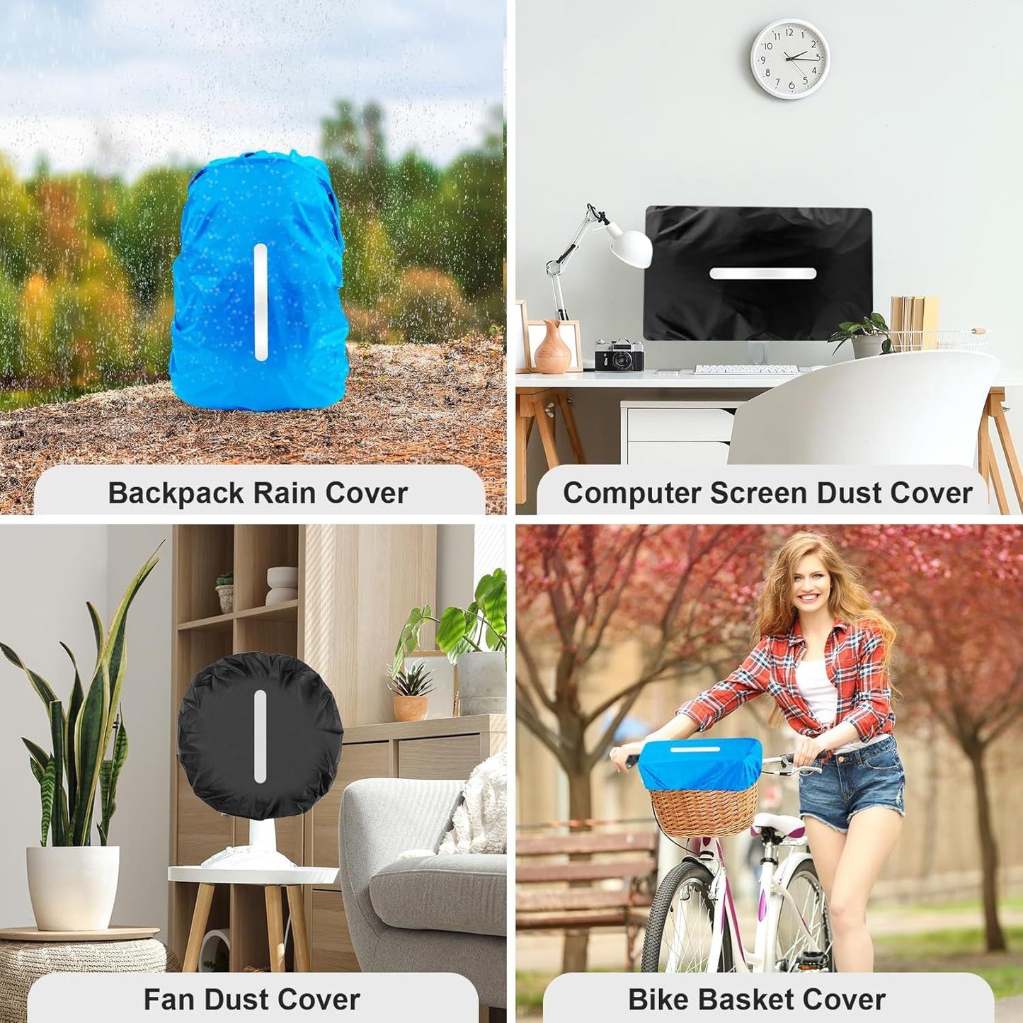 2pcs Waterproof Rain Cover for Backpack, Reflective Rainproof Protector for Anti-dust and Anti-Theft M V1259-DP01-H-00072
