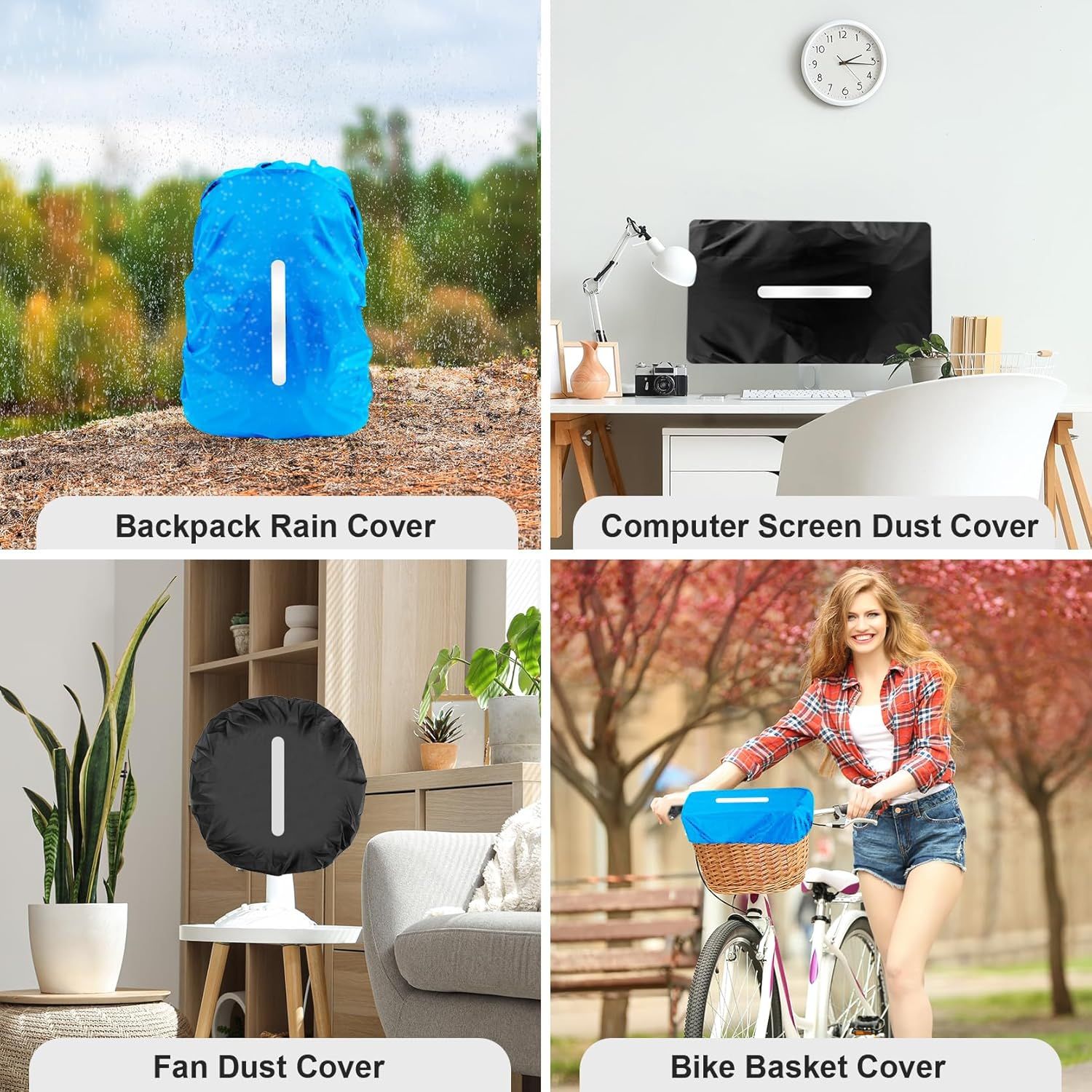 2pcs Waterproof Rain Cover for Backpack, Reflective Rainproof Protector for Anti-dust and Anti-Theft M V1259-DP01-H-00072
