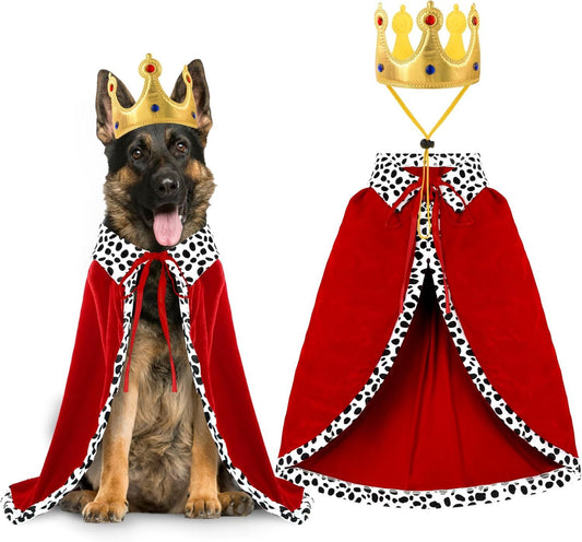 Halloween Dog King Cloak Costume,Cute Funny Halloween Dog King Cape with Crown Adjustable Pet King Cloak for V1259-DP01-H-00092