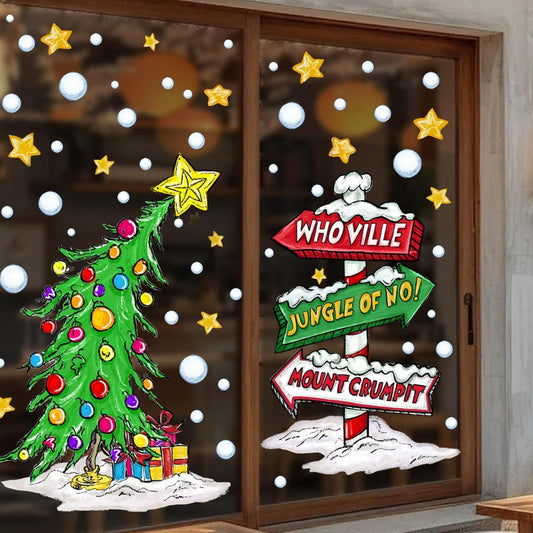 Christmas Window Clings Decorations,Extra Large Reusable Decals Rustic Curved Christmas Tree Arrow Yard Sign V1259-DP01-H-00094
