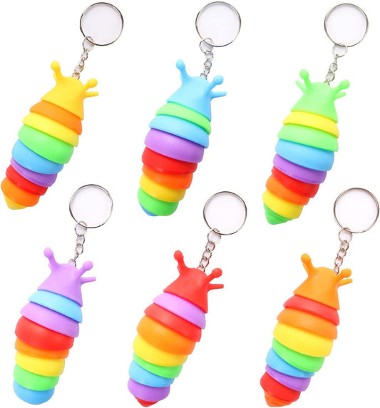 6 PCS Mini Fidget Slug Key-chain Toys,3D Articulated Stretch Caterpillar Sensory Stress Relief Flexible Hand V1259-DP01-H-00110