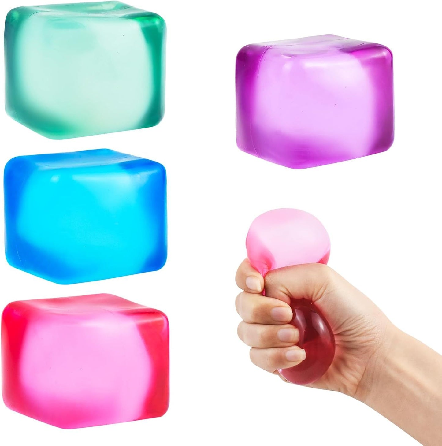 4 PCS Colorful Stress Cube - Sensory Fidget Squeeze Toy with Super Solid Squish-Slow Rising Ice Cube Stress V1259-DP01-H-00115