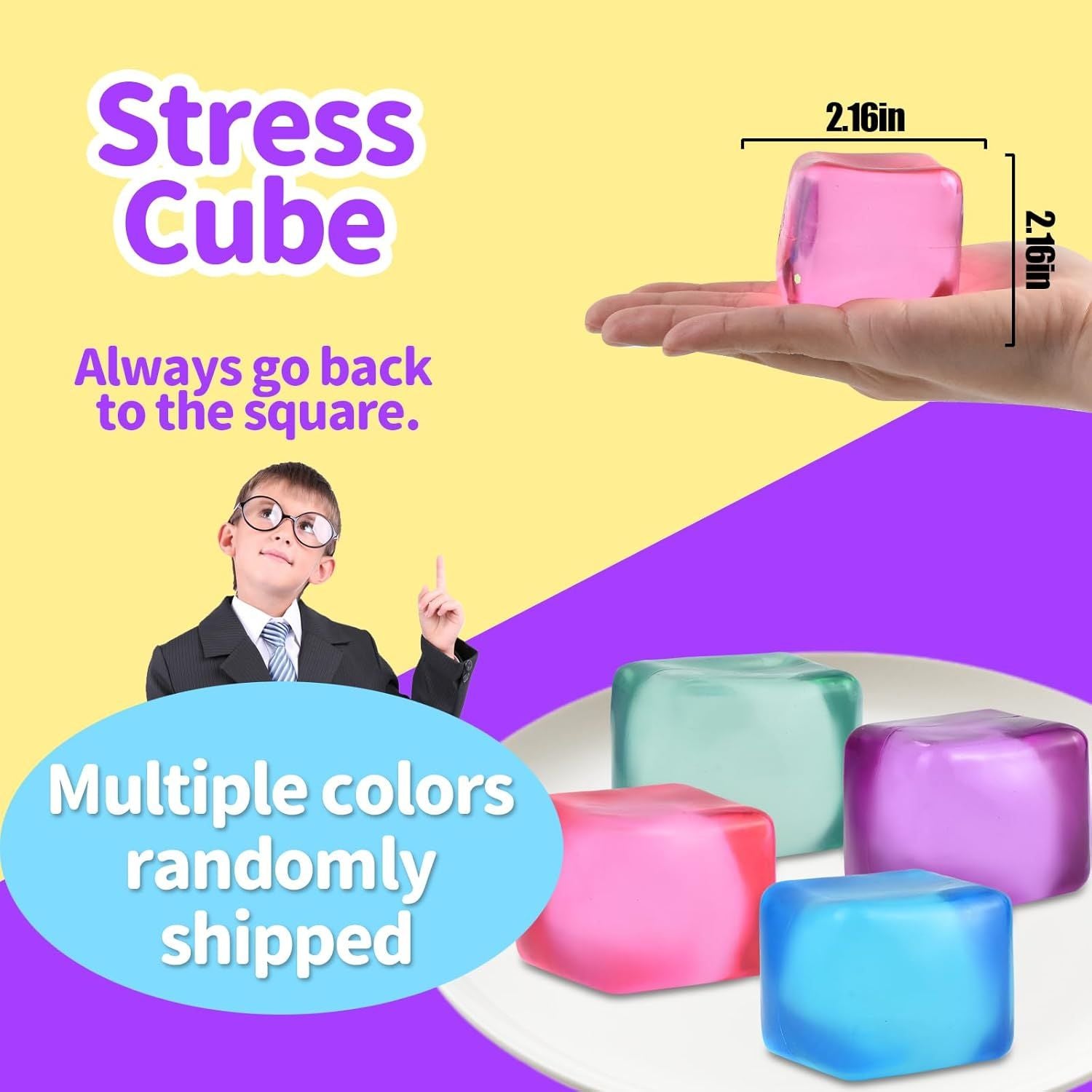 4 PCS Colorful Stress Cube - Sensory Fidget Squeeze Toy with Super Solid Squish-Slow Rising Ice Cube Stress V1259-DP01-H-00115
