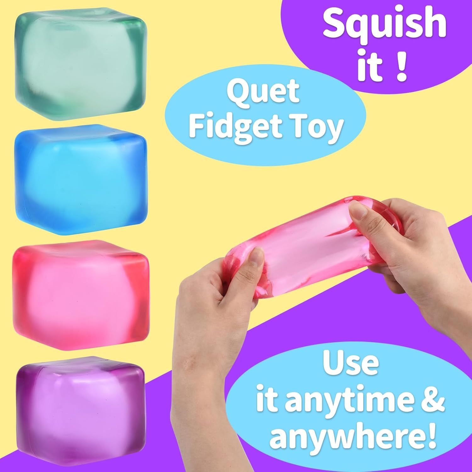 4 PCS Colorful Stress Cube - Sensory Fidget Squeeze Toy with Super Solid Squish-Slow Rising Ice Cube Stress V1259-DP01-H-00115